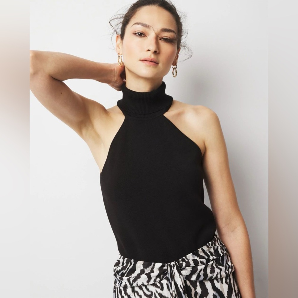 NWT White House Black Market Halter Turtleneck Sweater Black